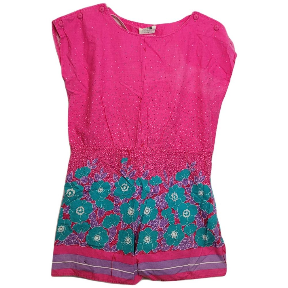 Vintage Hawaiian Romper 1 PIece Shorts Outfit Pink Teal Size Sm Med Button Close